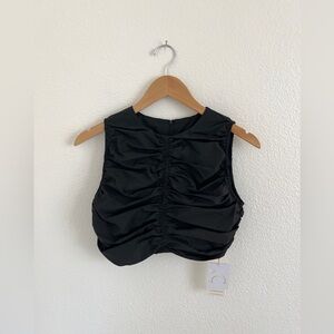 NWT COMMENSE top / ruched cropped black tank top / size S